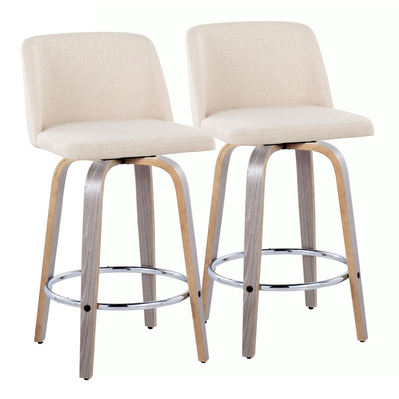Swivel Upholstered Counter Stool, Counter Stool (24" Seat Height), Natural/Chrome, Cream