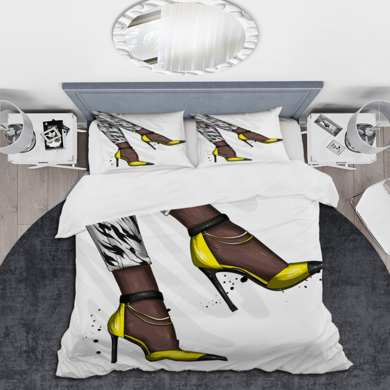 Pied de femme en talon aiguille jaune II - ensemble de housse de couette moderne - microfibre de polyester