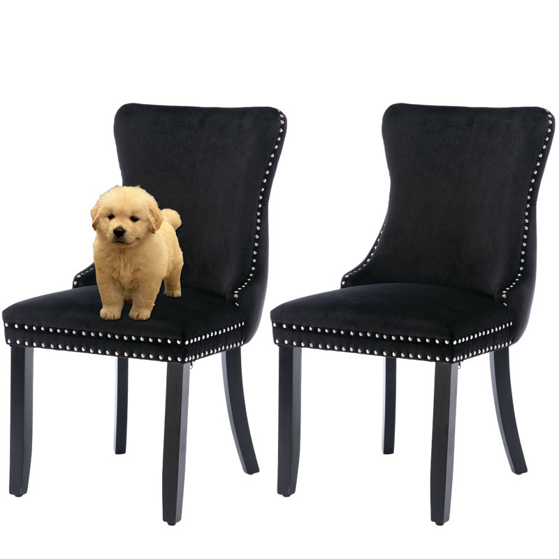 Ensemble de 8 chaises de salle à manger rembourrées en velours, Noir, 2