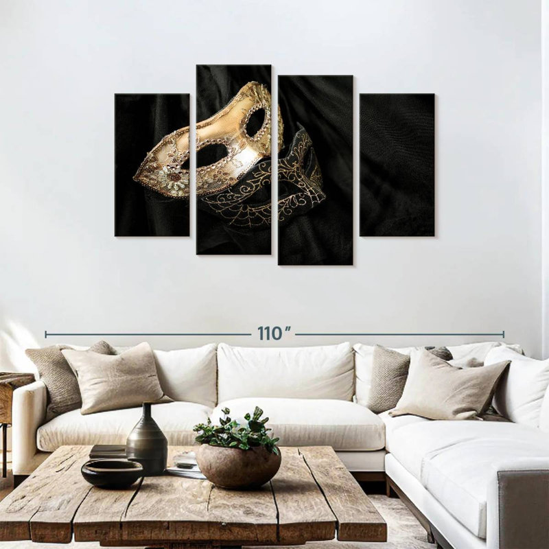 Masques Lelend or et noir, H 48 po x l 75 po