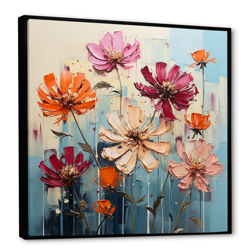 «Zinnias Bold» sur toile, Cadre flottant noir, H 30 po x l 30 po