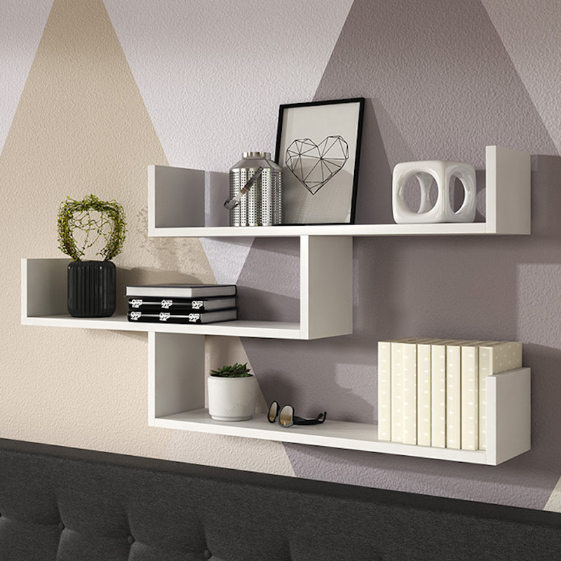 Wallaston 3 Piece Floating Shelf, White, White, 60cm H x 102.2cm W x 18cm D