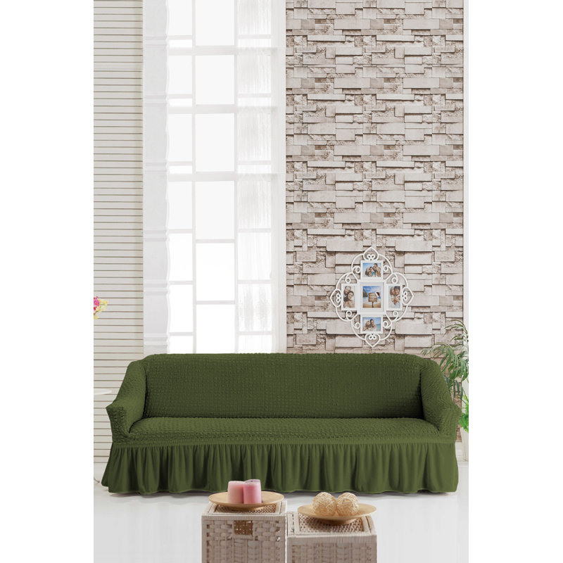 Housse pour canapé à coussins en T, 100% polyester vert foncé
