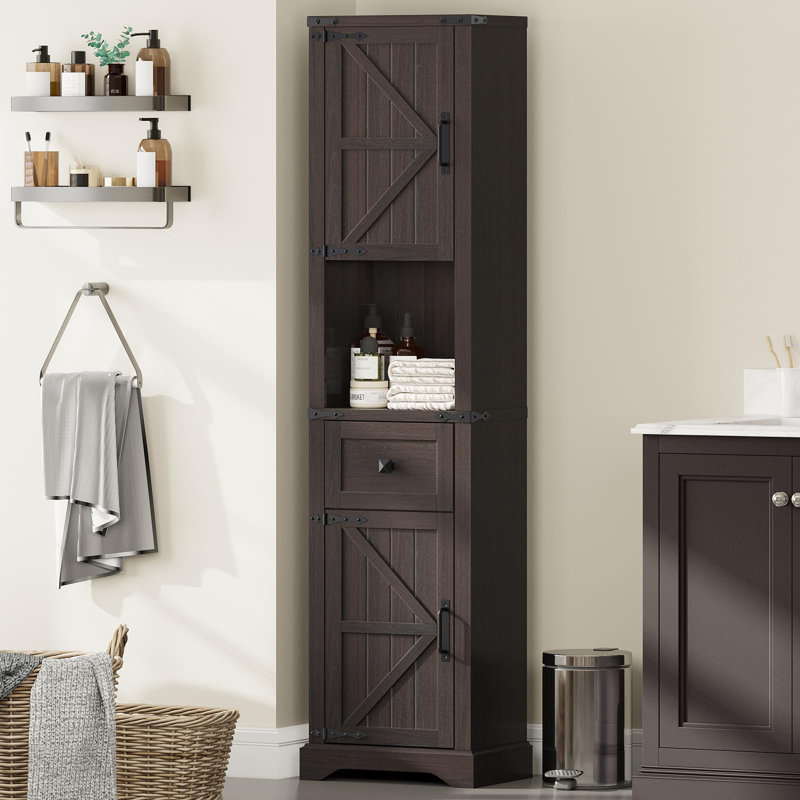 66" Tall Farmhouse Bathroom Storage Cabinet, Espresso
