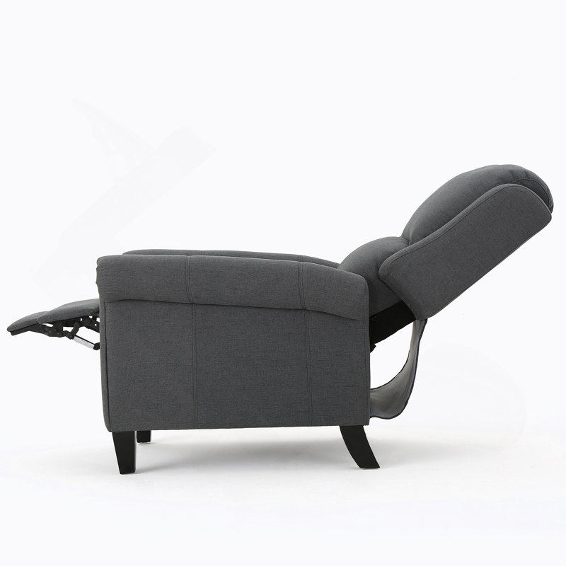 Fauteuil inclinable avec mécanisme d'inclinaison en douceur, pieds en bois d'hévéa durables et conception moderne polyvalente pour un confort ultime.