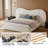 King Size M-Shape Upholstered Bed Frame With Oversized Headboard Off White