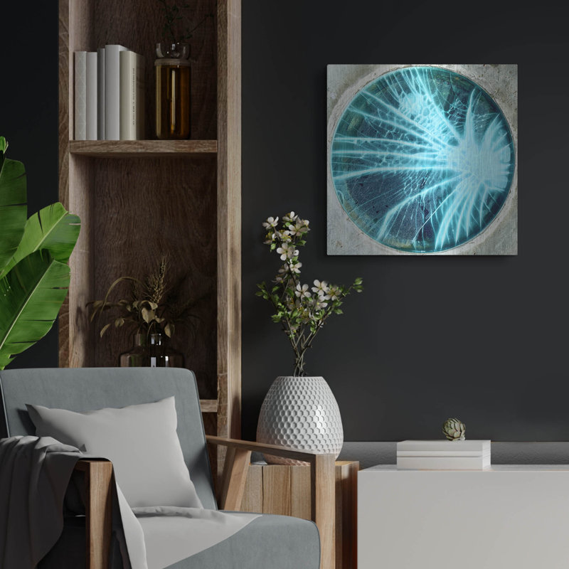Ivy Bronx «Cracked Glass Blue» par IMB, art mural en métal, H 24 po x l 24 po