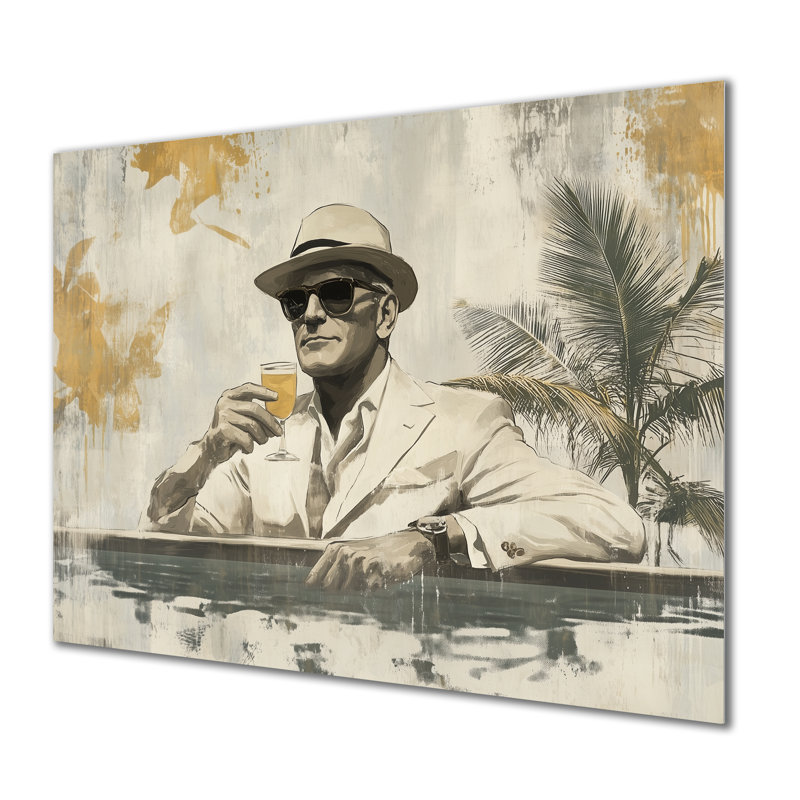 Homme au bord de la piscine - Affiche murale vintage en métal, H 30 po x l 40 po