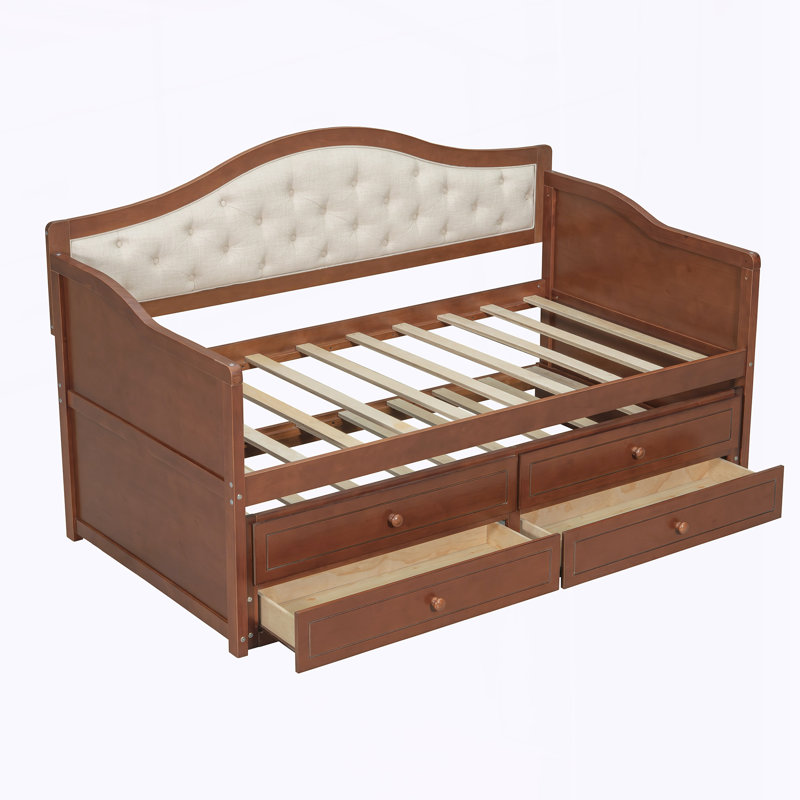 Lit de jour simple avec 2 tiroirs de rangement, Noyer