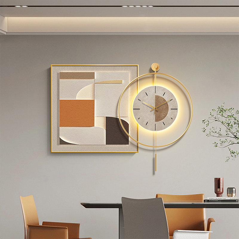 Horloges murales géométriques abstraites orange et brun avec pendule à DEL, C, 27.56"*27.56"