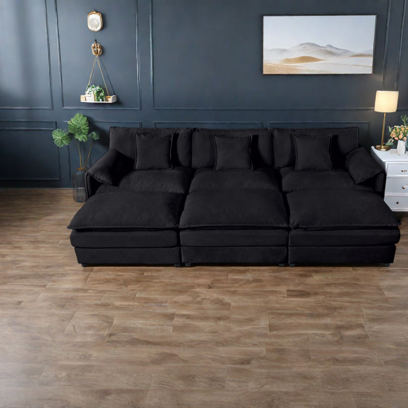 Canapé modulaire spacieux, revêtement en chenille, design moderne, idéal pour le salon