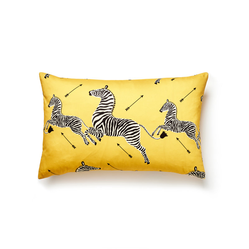 Zebras Embroidered Cotton Reversible Throw Pillow, Yellow