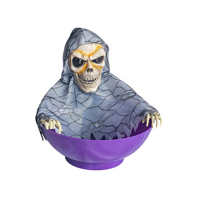 Animated Halloween Skull Bowl- Plastic Skull Candy Bowl With Moving Skeleton Hand - Motion Activated Halloween Skull Candy Bowl