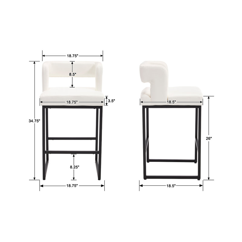 26’’ Upholstered Faux Leather Hollow Back Counter Stool With Metal Frame, Modern Round Arms Counter Height Bar Stool For Kitchen Island/Dining Room/Home Pub