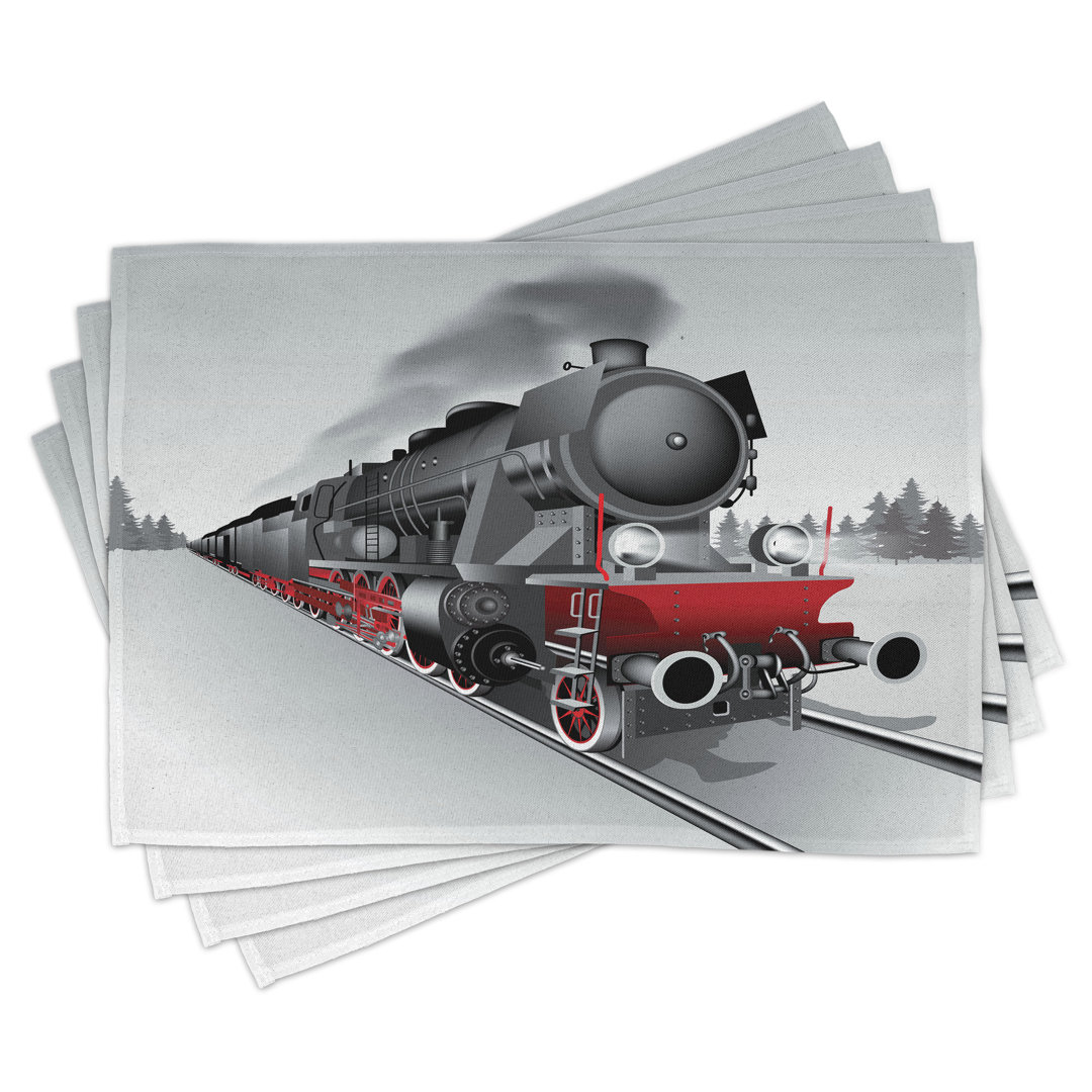 Platzdeckchen 4er Set, Eisenbahn Zug Kunst, Rot Grau