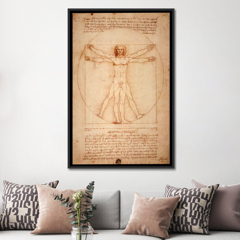 «Vitruvian Man 1492» par Leonardo Da Vinci, impression sur toile, H 60 po x l 40po x P 1,5 po, Toile avec cadre noir