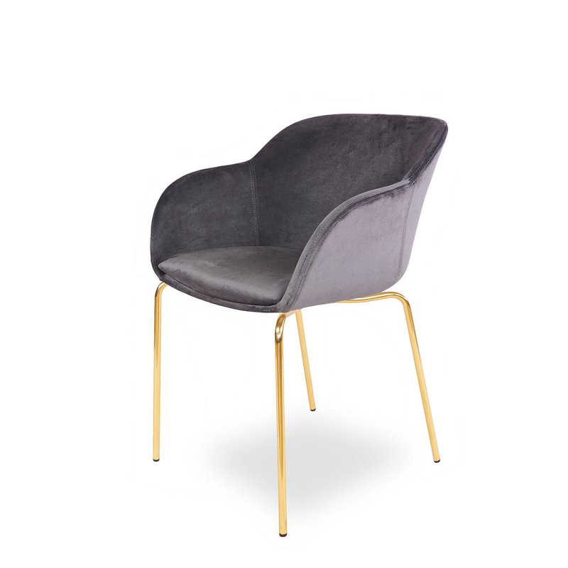 Orason 43cm H Velvet Upholstered Armchair, Grey, Gold