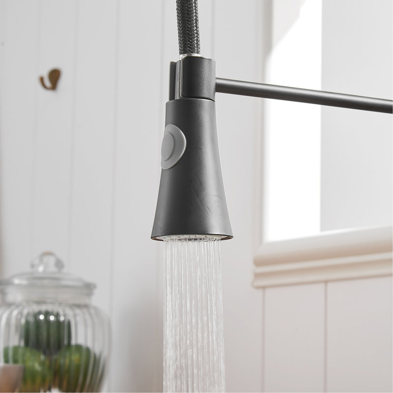 Robinet de cuisine noir moderne avec poignée rétractable, poignée simple, matériau en laiton, sortie d'eau flexible, robinet rétractable facile à installer, conception de poignée, fabrication robuste, revêtement anticorrosion,