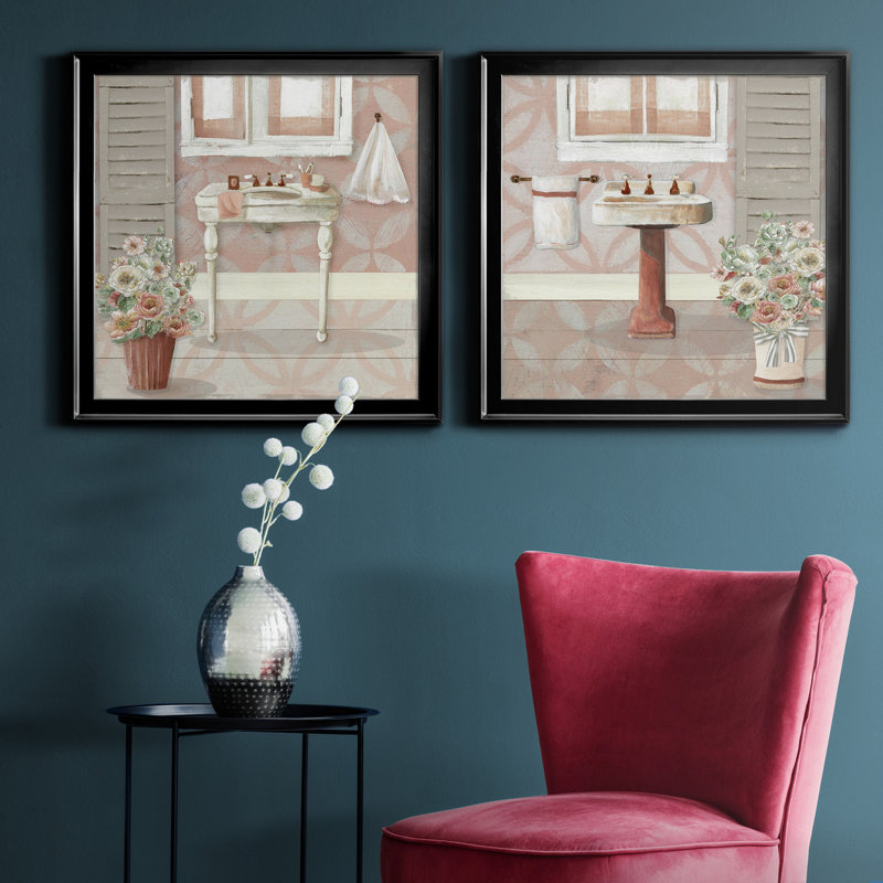 «Blush Bath Sink I», ensemble de 2 reproductions d'art sur toile, Noir, H 17,5 po x l 35 po x P 1,5 po