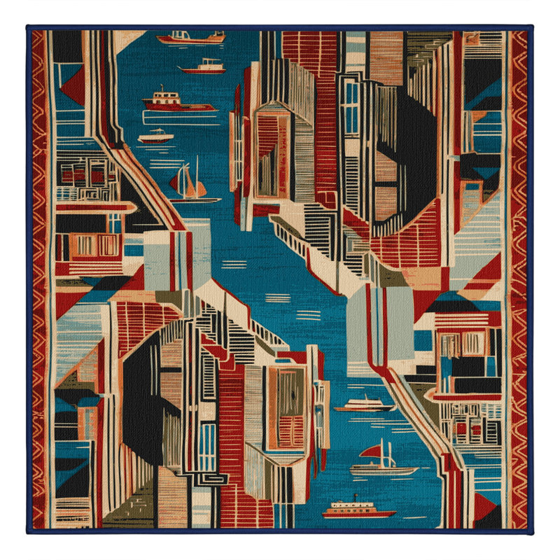 Tapis gris art déco lavable à la machine, Carré 5 pi
