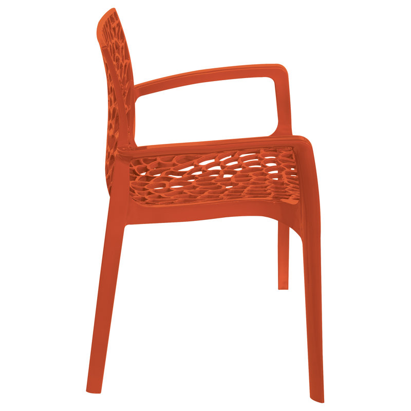 Spider Web Design Indoor Outdoor Stacking Plastic Dining Armchair in Glossy Colors -2 Chairs, Glossy Brilliant Orange