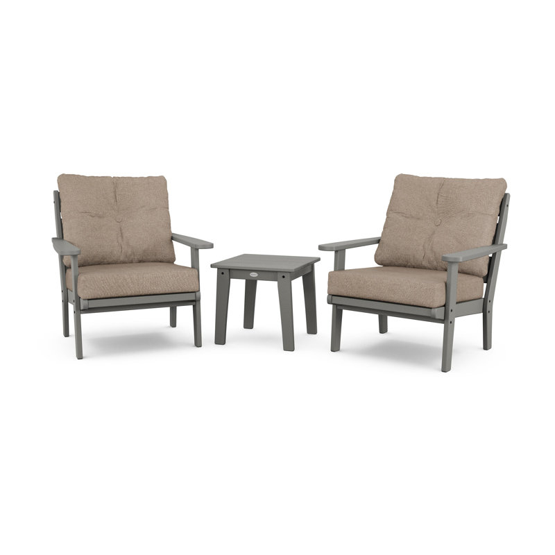 Lakeside 3-Piece Deep Seating Chair Set, Slate Grey, Spiced Burlap