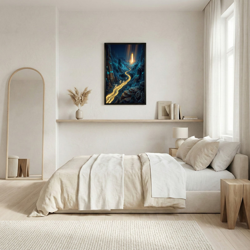 Glowing Lantern Bugs Flying Along Golden Path To Portal Canvas Wall Art, 24"H x 36"W