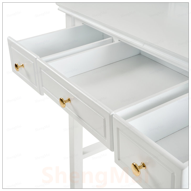 Coiffeuse compacte avec miroir réversible, coiffeuse avec tabouret, coiffeuse compacte pour petits espaces