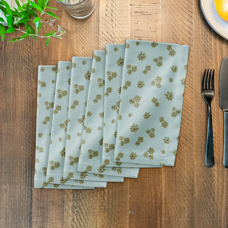Cotton Floral Square Napkin, Green