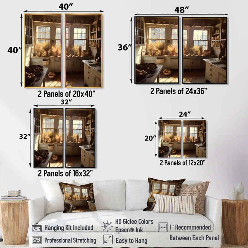 Old Farmhouse Kitchen IV - Toile beige avec 2 panneaux, Impression encadrée flottante, H 36 po x l 48 po