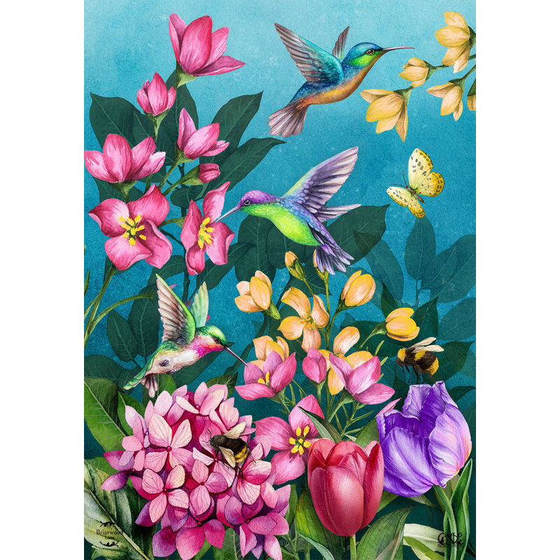 Drapeau de jardin des colibris au printemps
