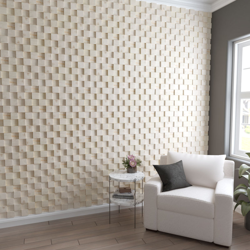 11 7/8"W x 11 7/8"H x 1/2"P Cube Wood Mosaic Wall Tile, Pine