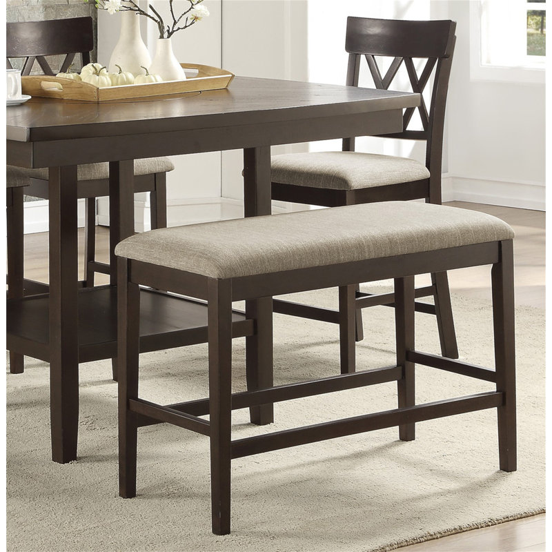Mobilier de salle à manger rembourré en tissu brun foncé à hauteur de comptoir 1 pièce, Beige / brun foncé