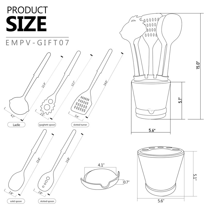 Ensemble d'outils de cuisine avec poignée de fléchette K36, ensembles de vaisselle avec 5 ustensiles de cuisine avec repose-cuillère, louche, cuillère à spaghetti, tourneur à fente, cuillère solide, cuillère à fente
