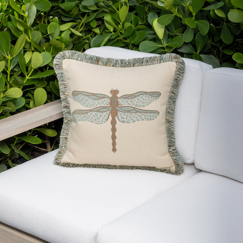 Dragonfly Square Indoor/Outdoor Throw Pillow, Spa