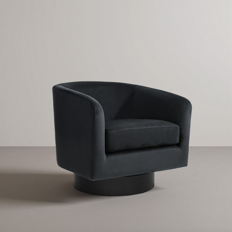 Velvet Upholstered Swivel Barrel Chair, Black