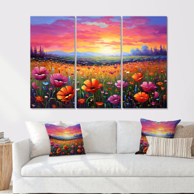 Calming Pastel Horizon Flowers Fields I - Flower Wall Art Print Set