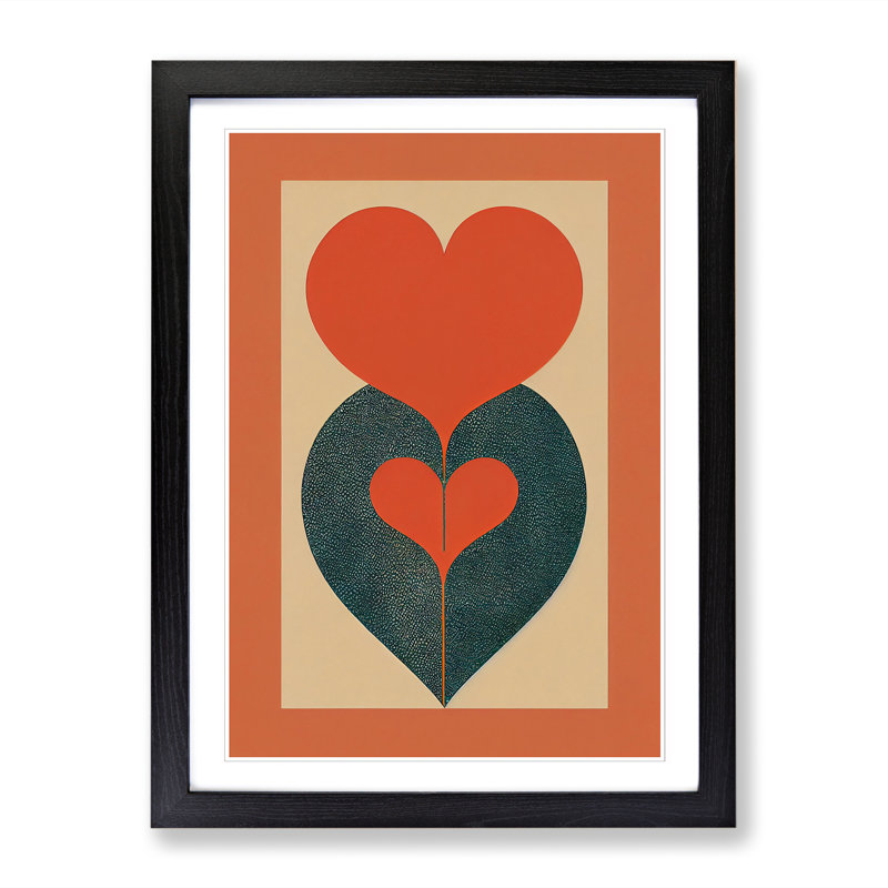 Peggy Love Heart Art Deco Style - Picture Frame Print, Black, 64cm H x 46cm W