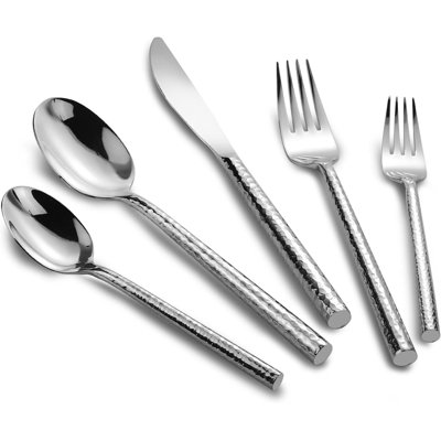 Hand Forged 18/10 Stainless Steel Flatware Set With Round Hammered Handle, Mirror Finish, Heavy Duty 20-Piece Cutlery Set For 4