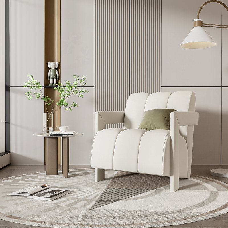 Ensemble de 2 fauteuils avec accoudoirs et tissu en polyester pour le salon, Blanc