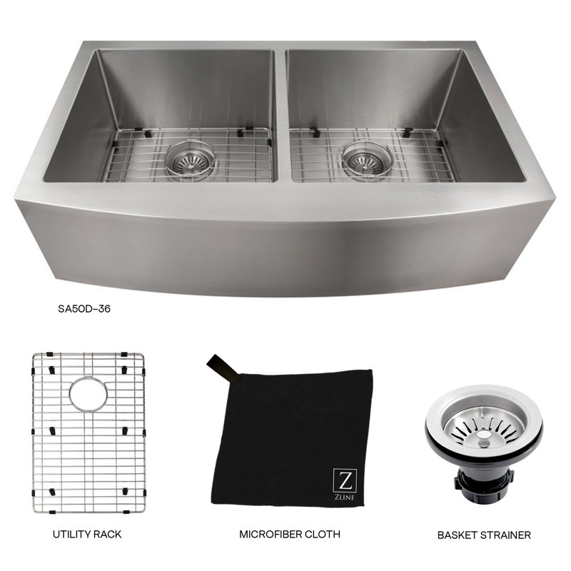 Nesiko Stainless Steel 36" L x 21" W Double Basin Undermount Kitchen Sink with Basket Strainer