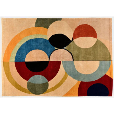 Vintage French Mid-Century Modern Rug In Orphist Geometric Design - Rug & Kilim