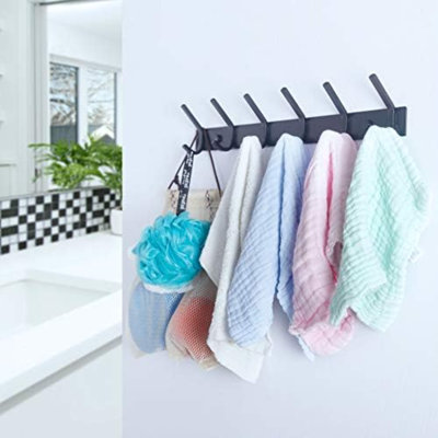Coat Rack Wall Mounted,4 Coat Hooks for Hanging Coats,Hook Rack Rail Coat Hanger Wall Coat Rack with Hooks for Clothes,Black,2 Packs