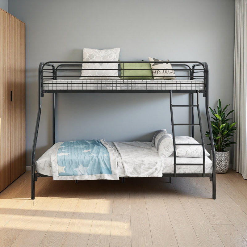 Heavy Duty Twin-Over-Full Metal Bunk Bed, Black
