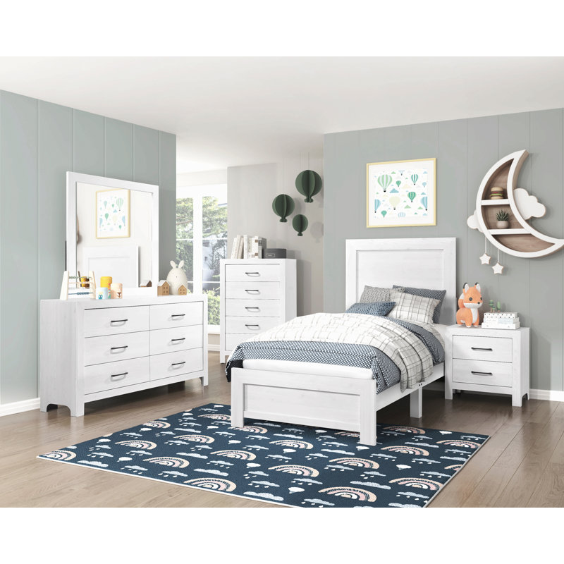 Mobilier de chambre à coucher à panneau, Twin, White