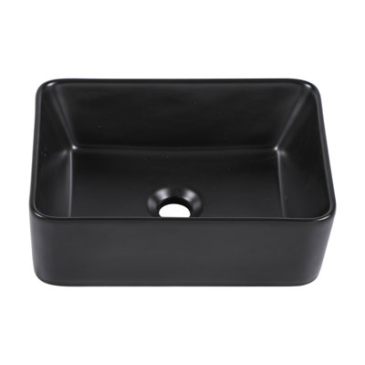 Vessel Sink, Black Rectangular Vitreous Ceramic Bathroom Sink, Above Counter Vanity Basin, Scratch & Heat Resistant, Easy to Clean