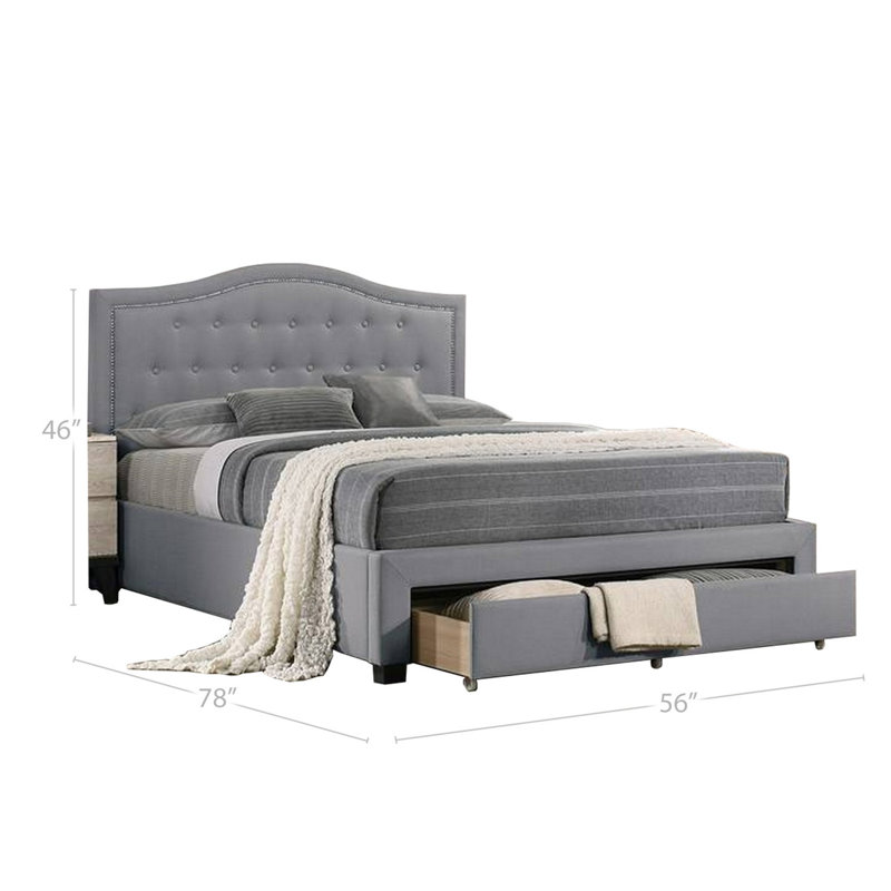 Lit plateforme tapissier avec rangement Rodeen, Double, Gris