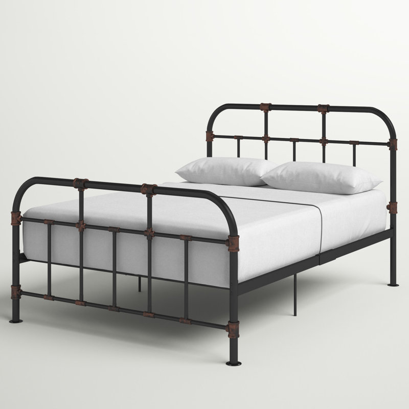 Annabelle Platform Bed Vintage Open Frame, Industrial Pipe Cast with Copper Handbrush Accent, Full/Double