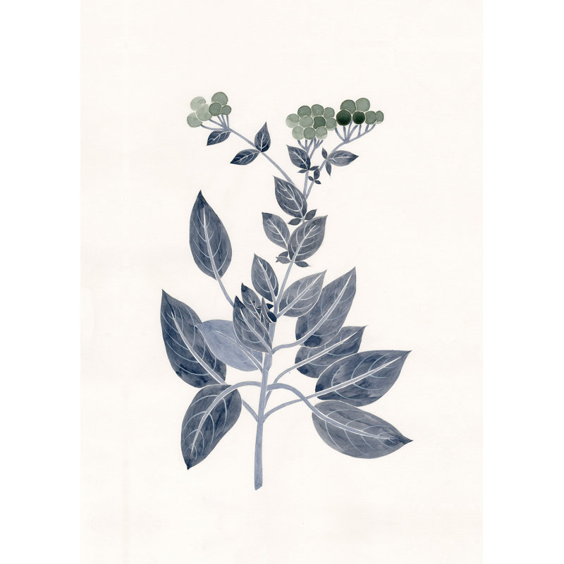 «Vintage Botanical Blue and Green Stems with Berries», reproduction sur toile, H 12 po x l 8 po