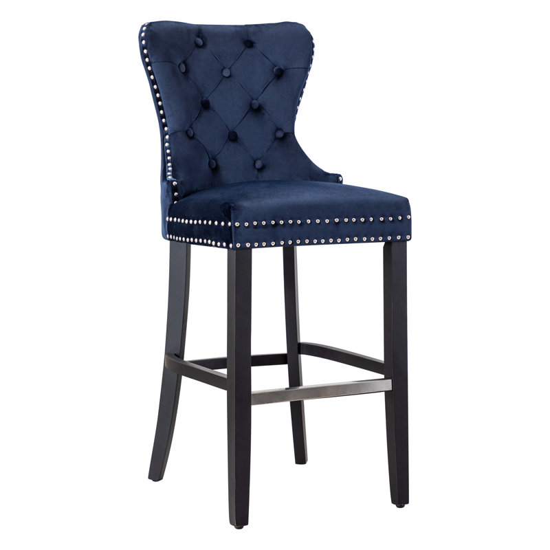Tabouret de bar et de comptoir Kirsten, Tabouret de bar (siège d'une hauteur de 29 po), Bleu marine / cadre noir